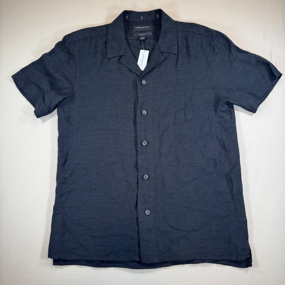 Banana Republic Mens Standard Fit Linen Blend Short Sleeve Shirt Black Small NWT